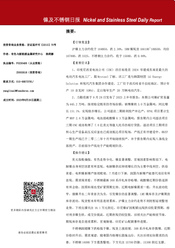 镍及不锈钢日报