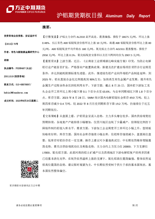 沪铝期货期权日报