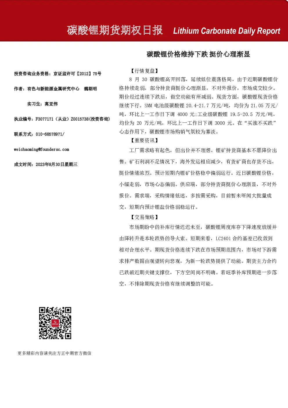 碳酸锂期货期权日报
