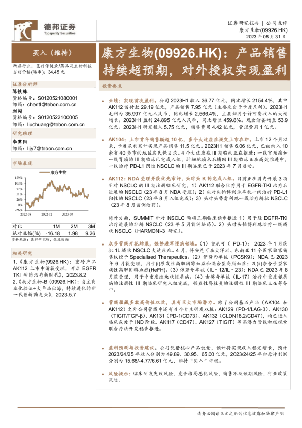 产品销售持续超预期，对外授权实现盈利