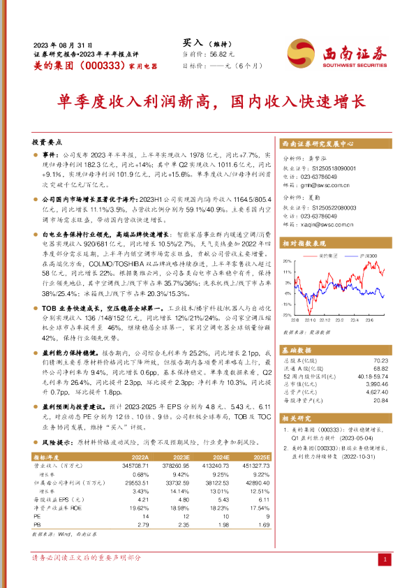 单季度收入利润新高，国内收入快速增长