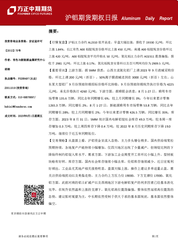 沪铝期货期权日报