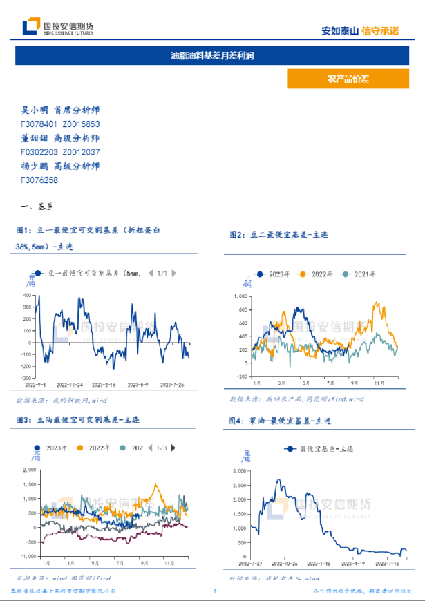 油脂油料基差月差利润