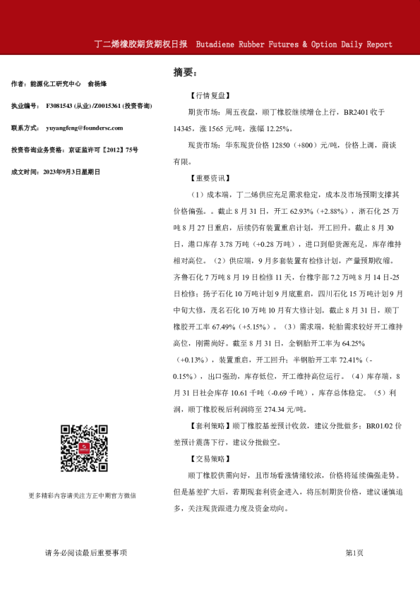 丁二烯橡胶期货期权日报