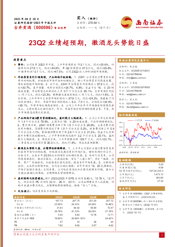23Q2业绩超预期，徽酒龙头势能日盛