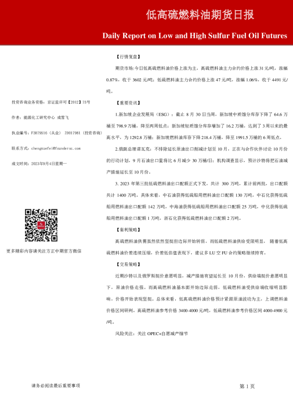 低高硫燃料油期货日报