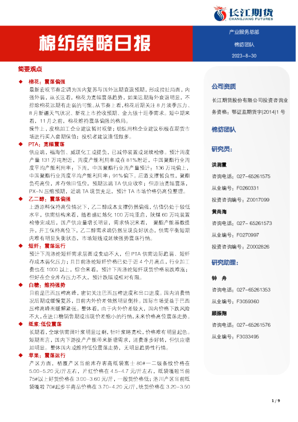 棉纺策略日报
