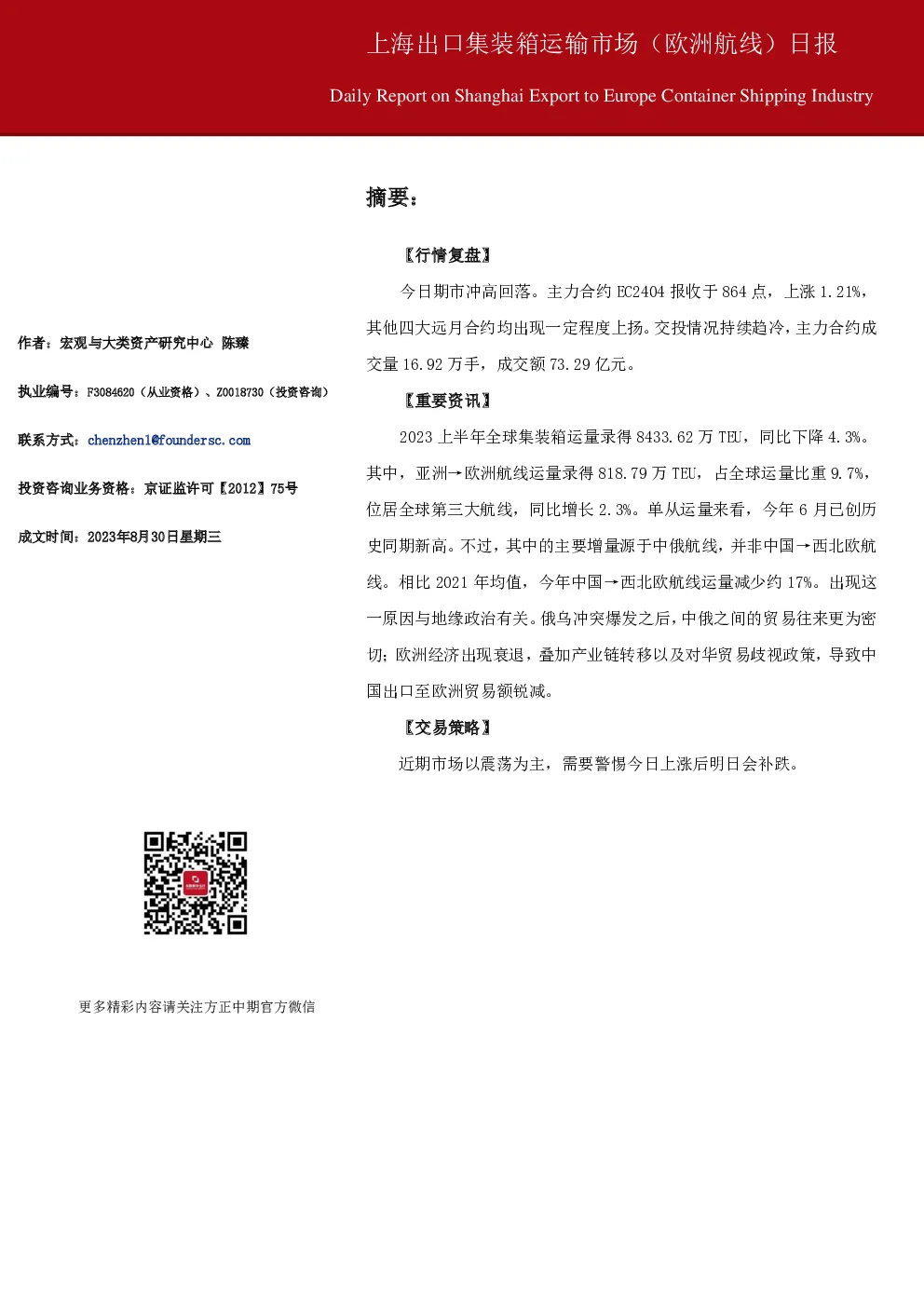 上海出口集装箱运输市场（欧洲航线）日报