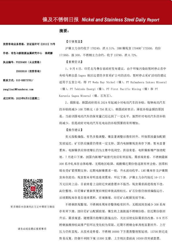 镍及不锈钢日报