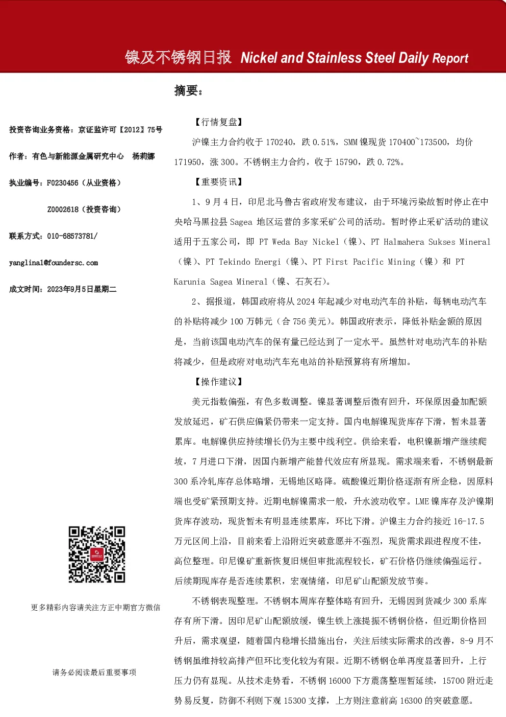 镍及不锈钢日报