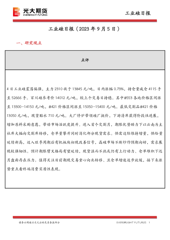 工业硅日报