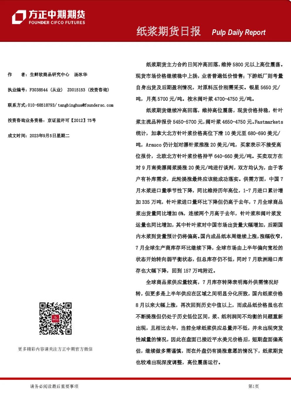 纸浆期货日报