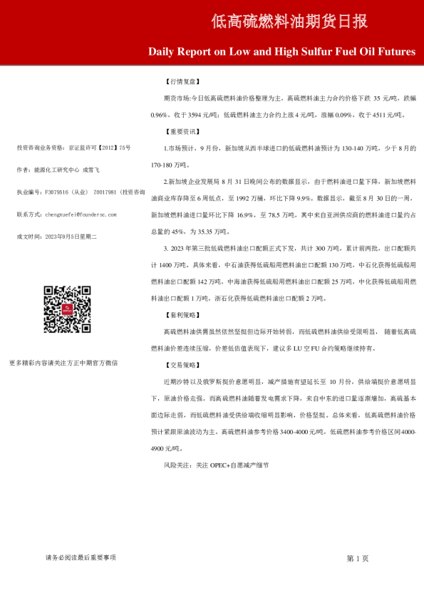 低高硫燃料油期货日报
