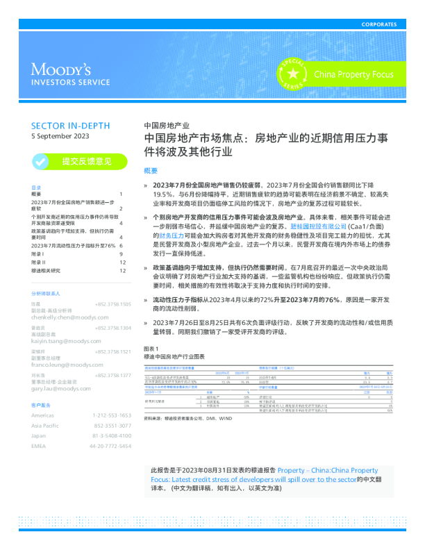 中国房地产市场焦点：房地产业的近期信用压力事件将波及其他行业