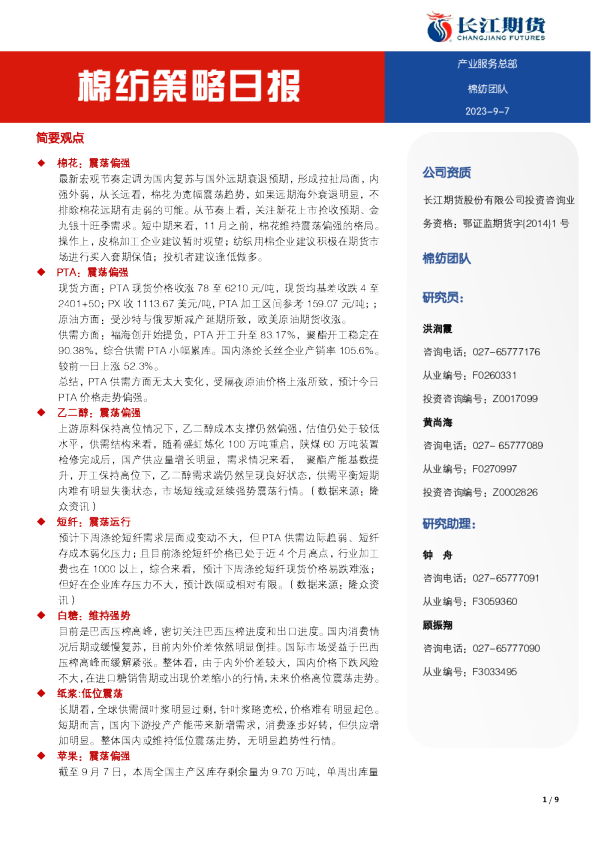 棉纺策略日报