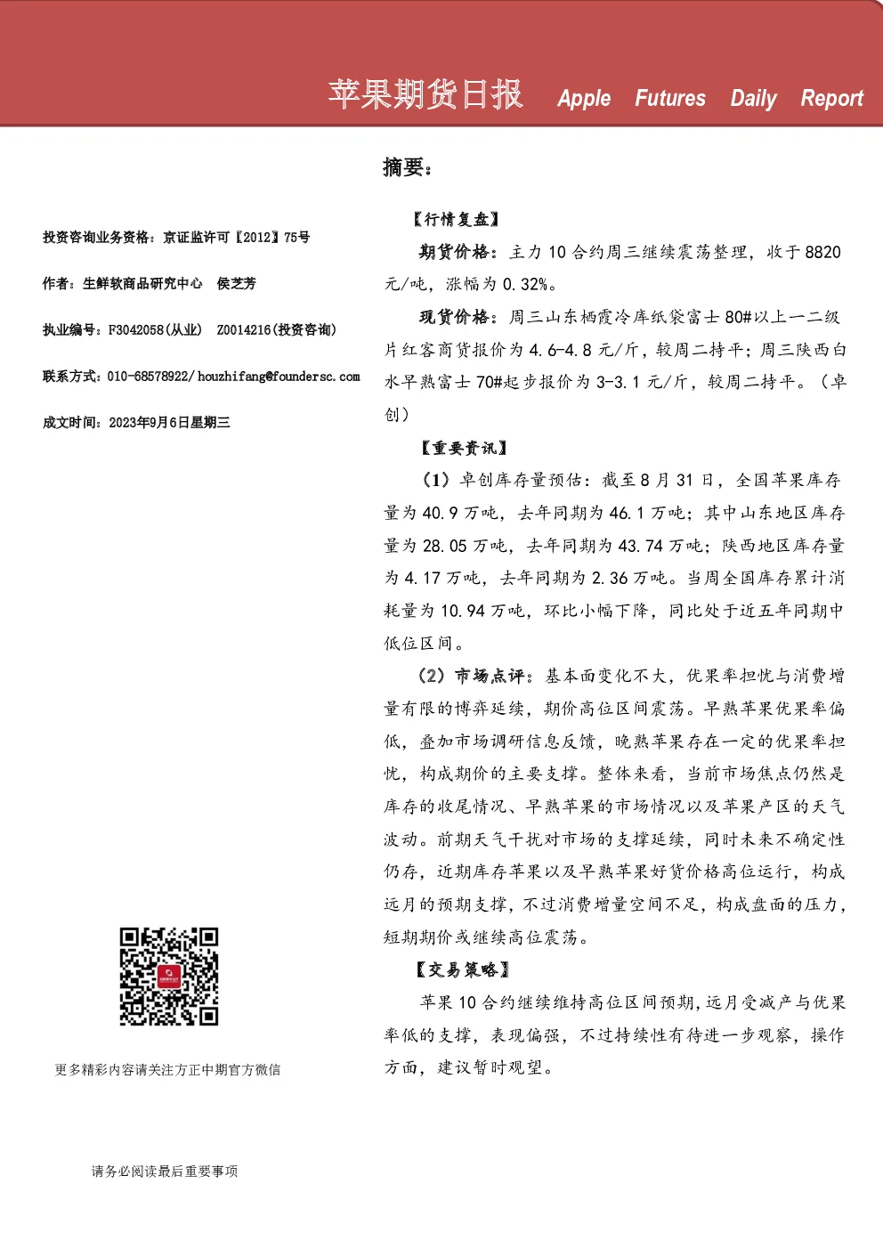 方正中期期货苹果期货日报