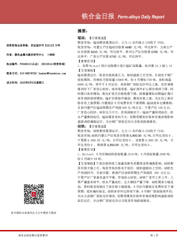 铁合金日报