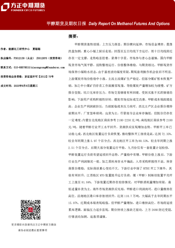 甲醇期货及期权日报