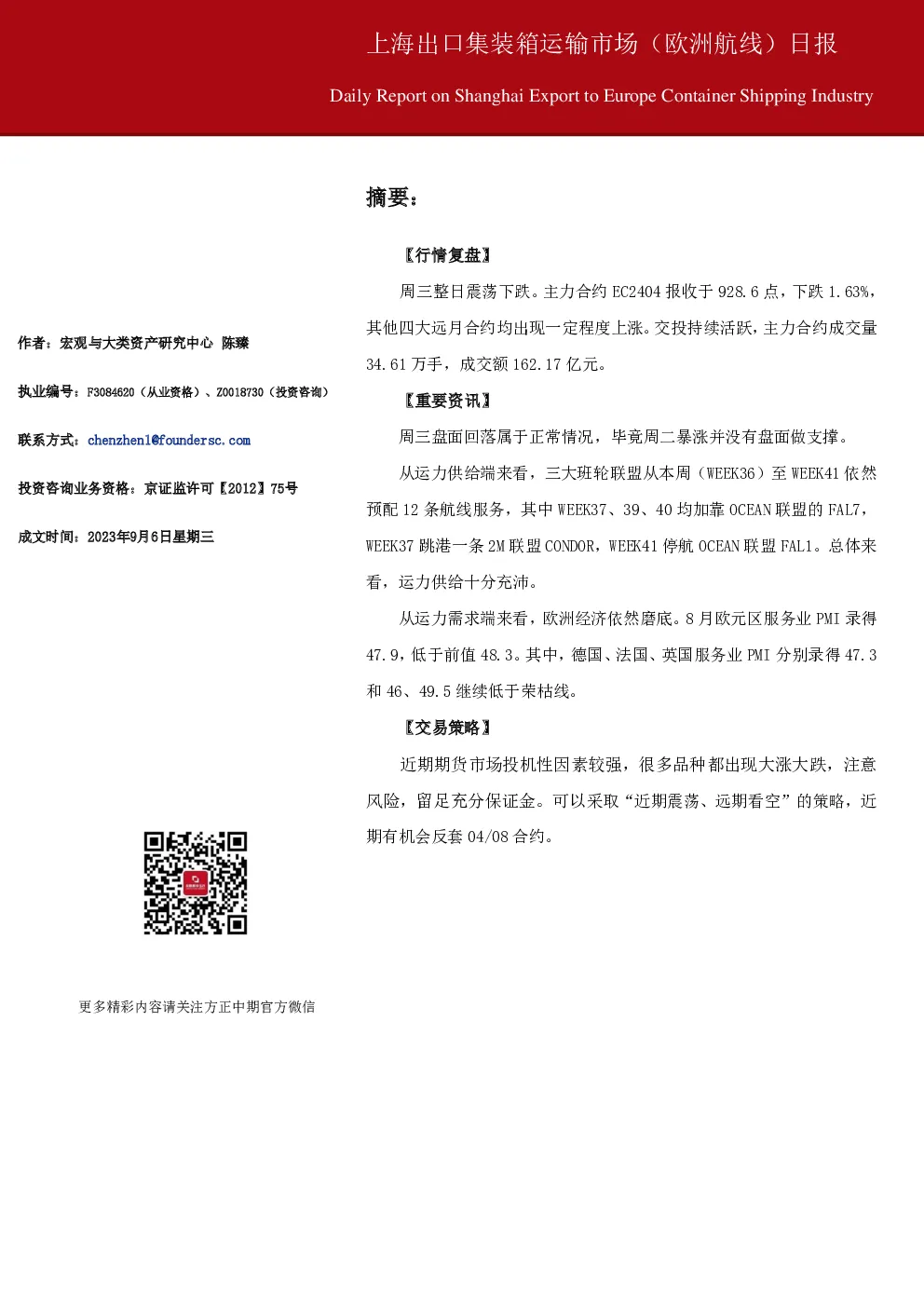 上海出口集装箱运输市场（欧洲航线）日报