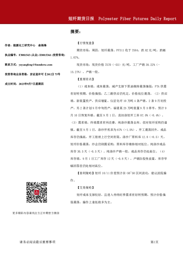 短纤期货日报