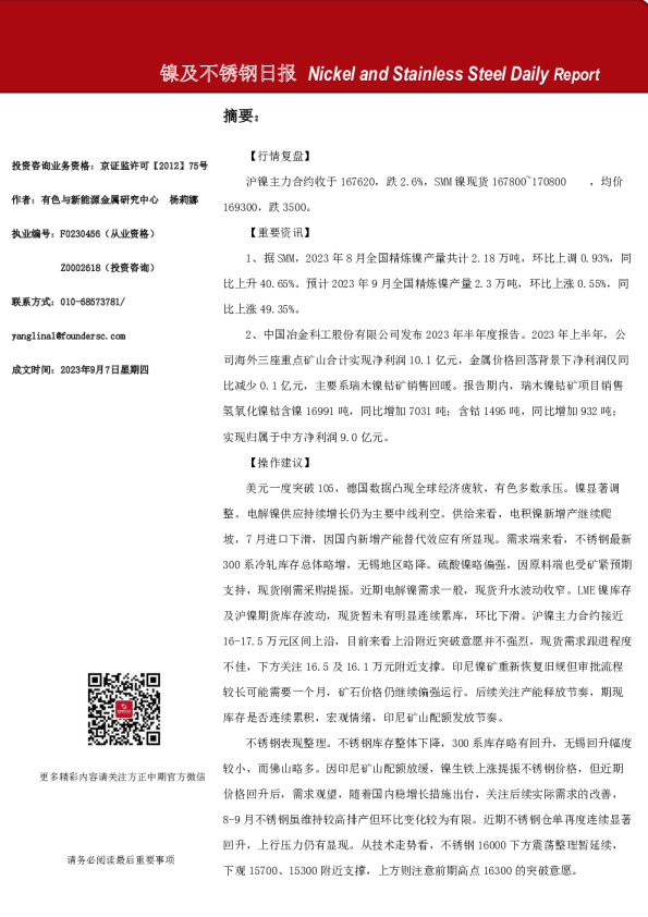 镍及不锈钢日报