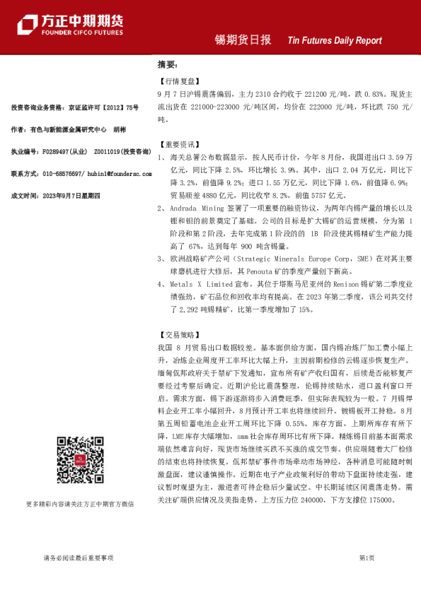 锡期货日报