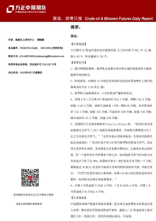 原油、沥青日报