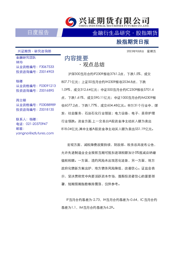 股指期货日报