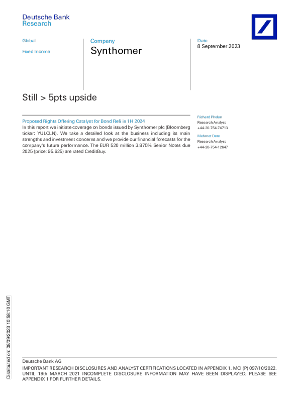 Synthomer ： Still > 5 pts 上行