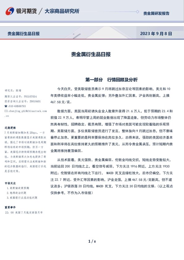 贵金属衍生品日报