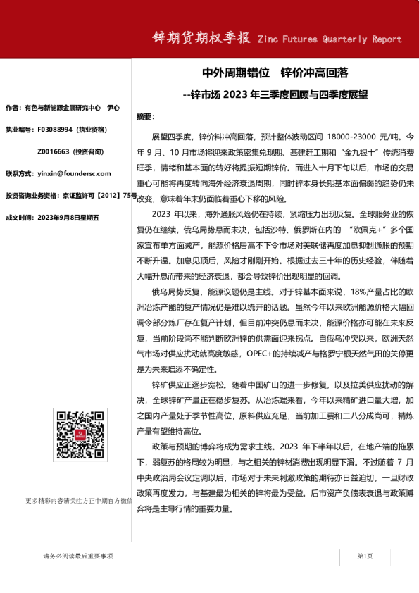 锌期货期权季报