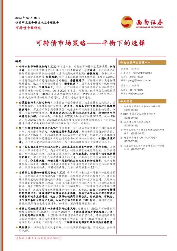 可转债市场策略：平衡下的选择