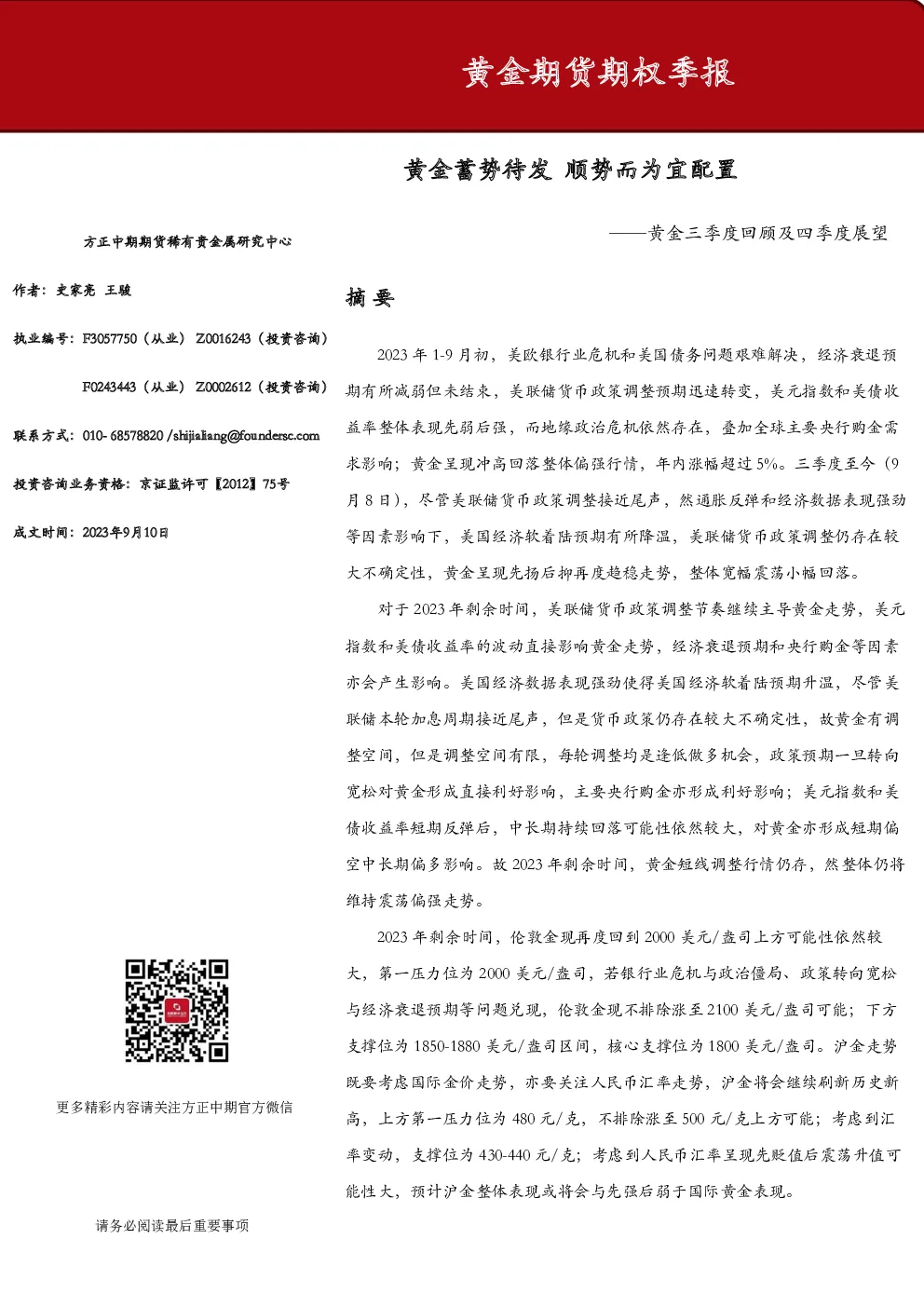 黄金期货期权季报