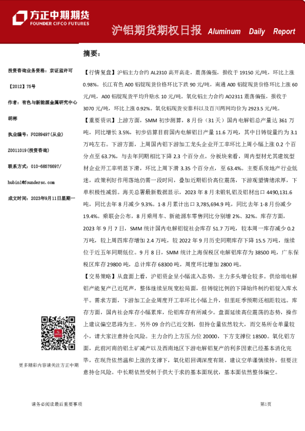 沪铝期货期权日报