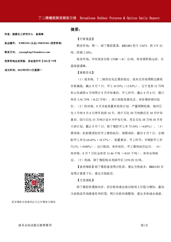丁二烯橡胶期货期权日报