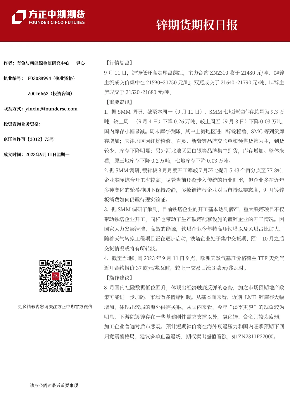 锌期货期权日报