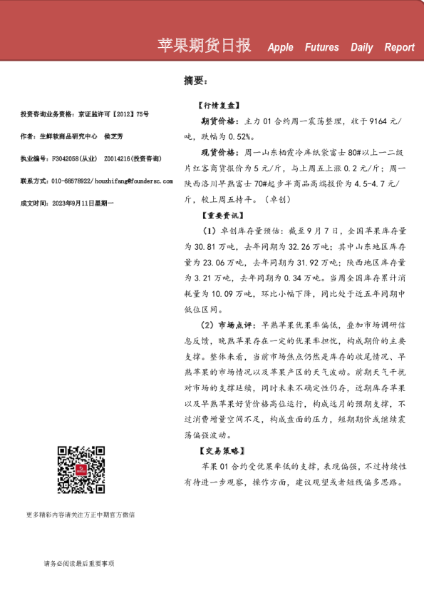 苹果期货日报