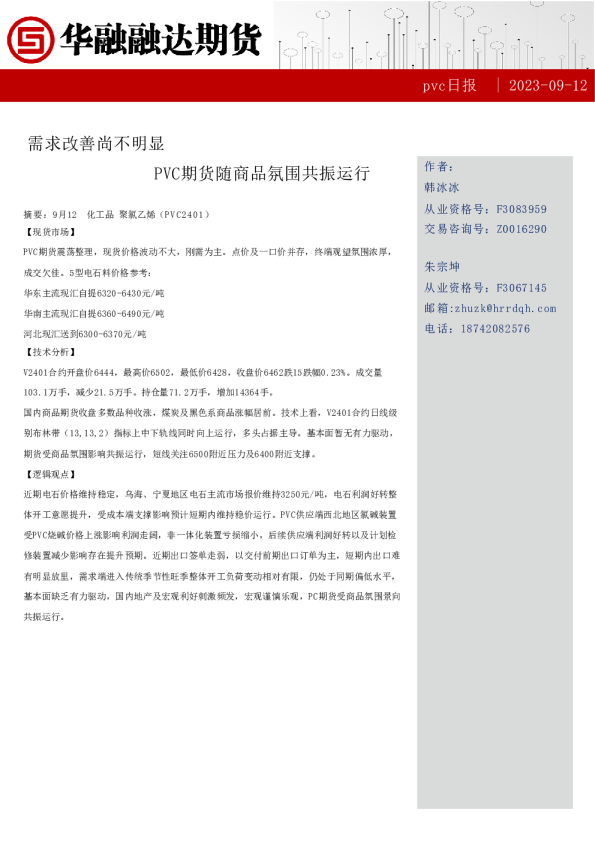 PVC日报：需求改善尚不明显 PVC期货随商品氛围共振运行