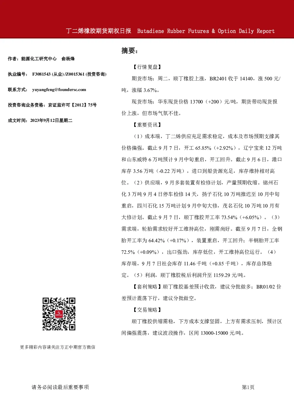 丁二烯橡胶期货期权日报