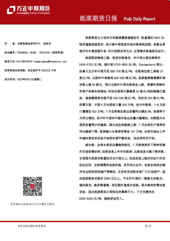 纸浆期货日报