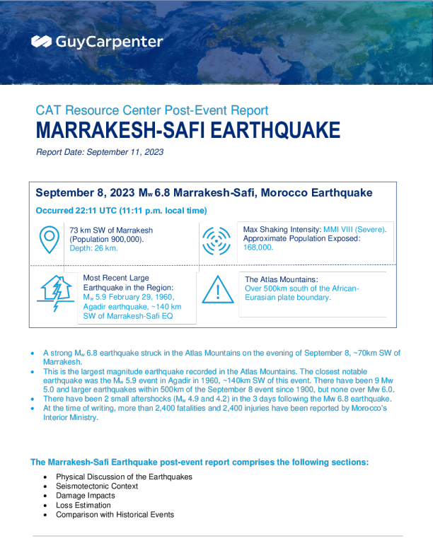 活动后 ： 马拉喀什 - 萨菲地震