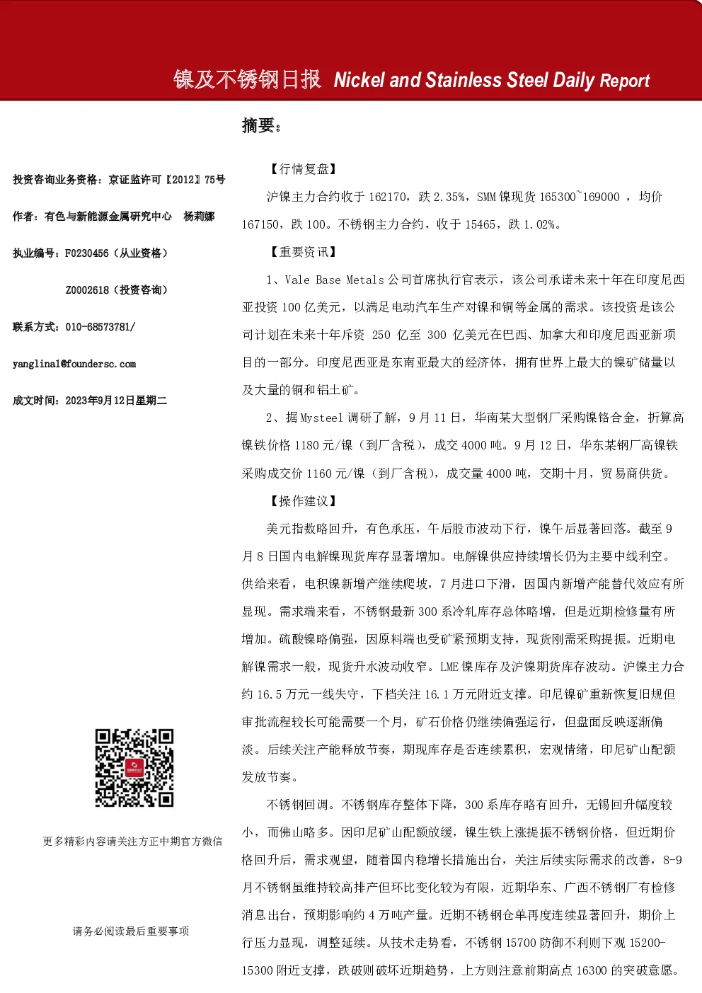 镍及不锈钢日报