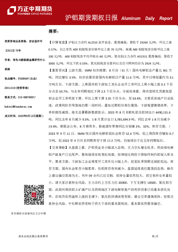 沪铝期货期权日报