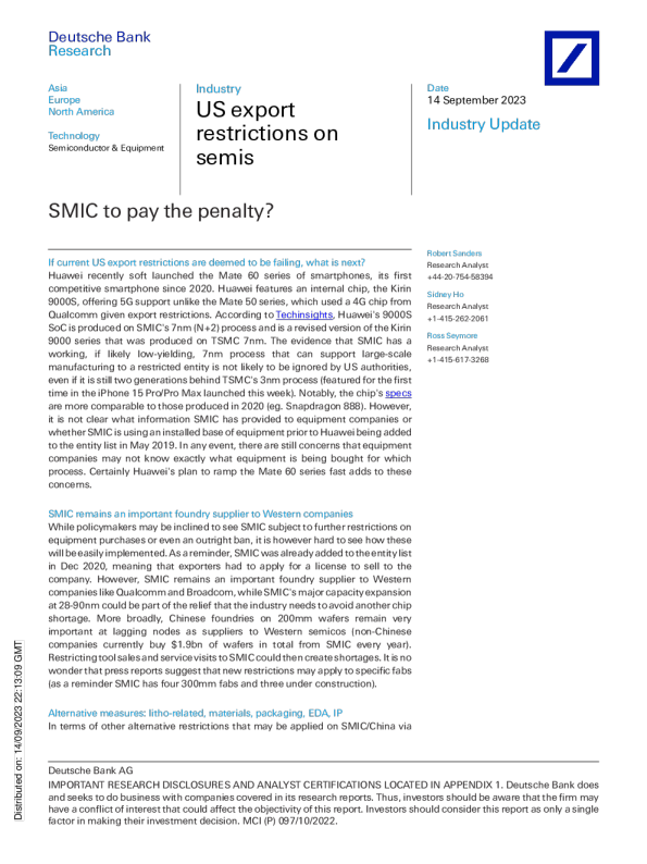美国出口限制措施 ： 中芯国际将支付罚款 ？