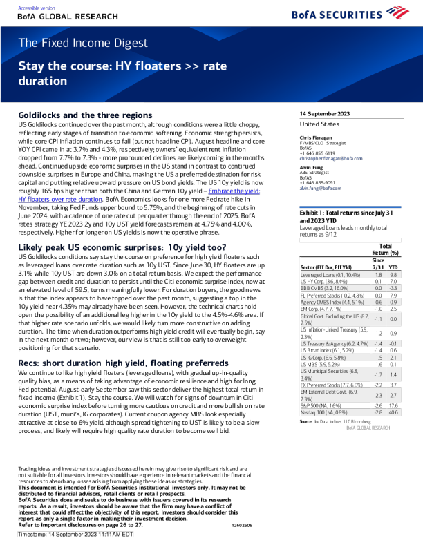 固定收益文摘坚持到底 HY 漂浮物鼠