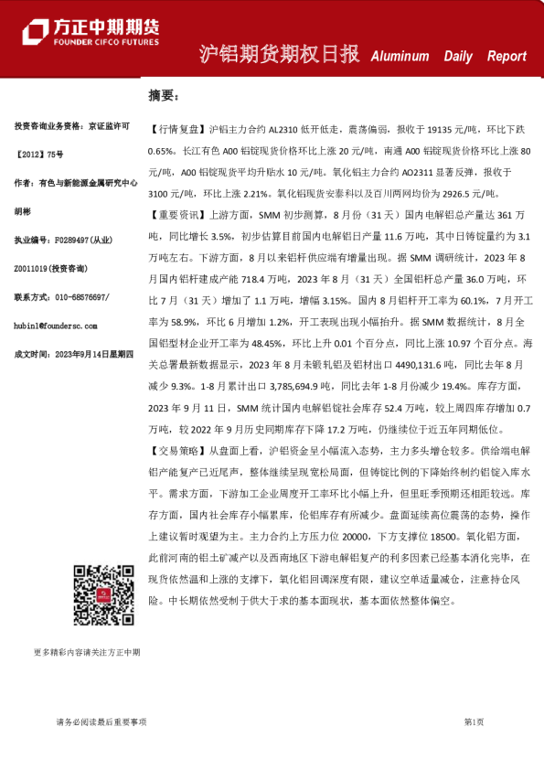 沪铝期货期权日报