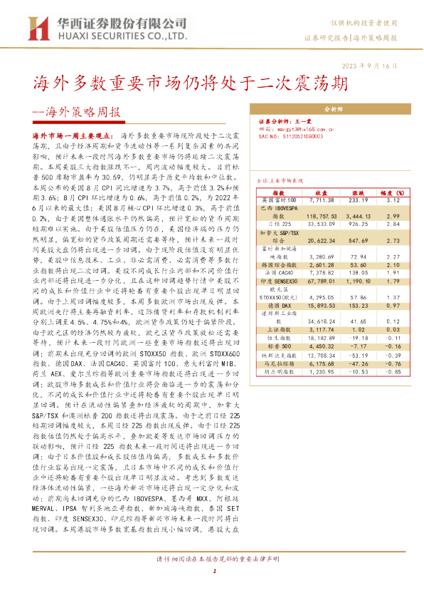 海外策略周报：海外多数重要市场仍将处于二次震荡期