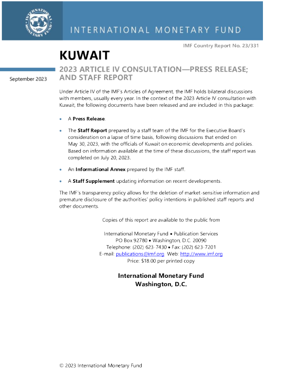 科威特 : 2023 年第四条磋商 - 新闻稿 ; 和工作人员报告