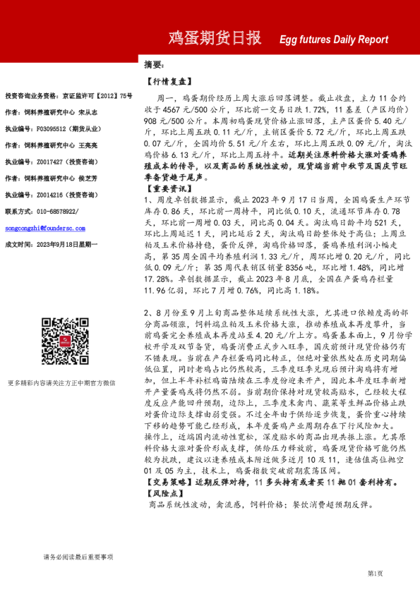 鸡蛋期货日报