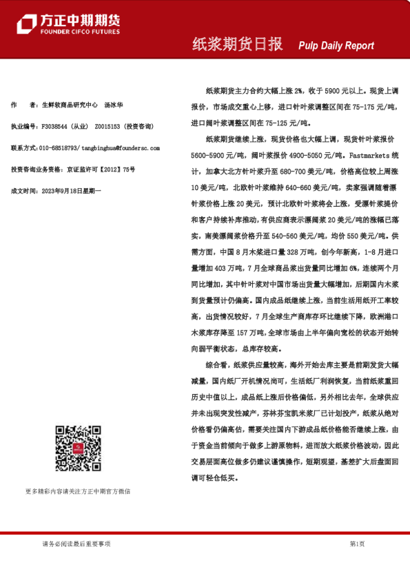 纸浆期货日报